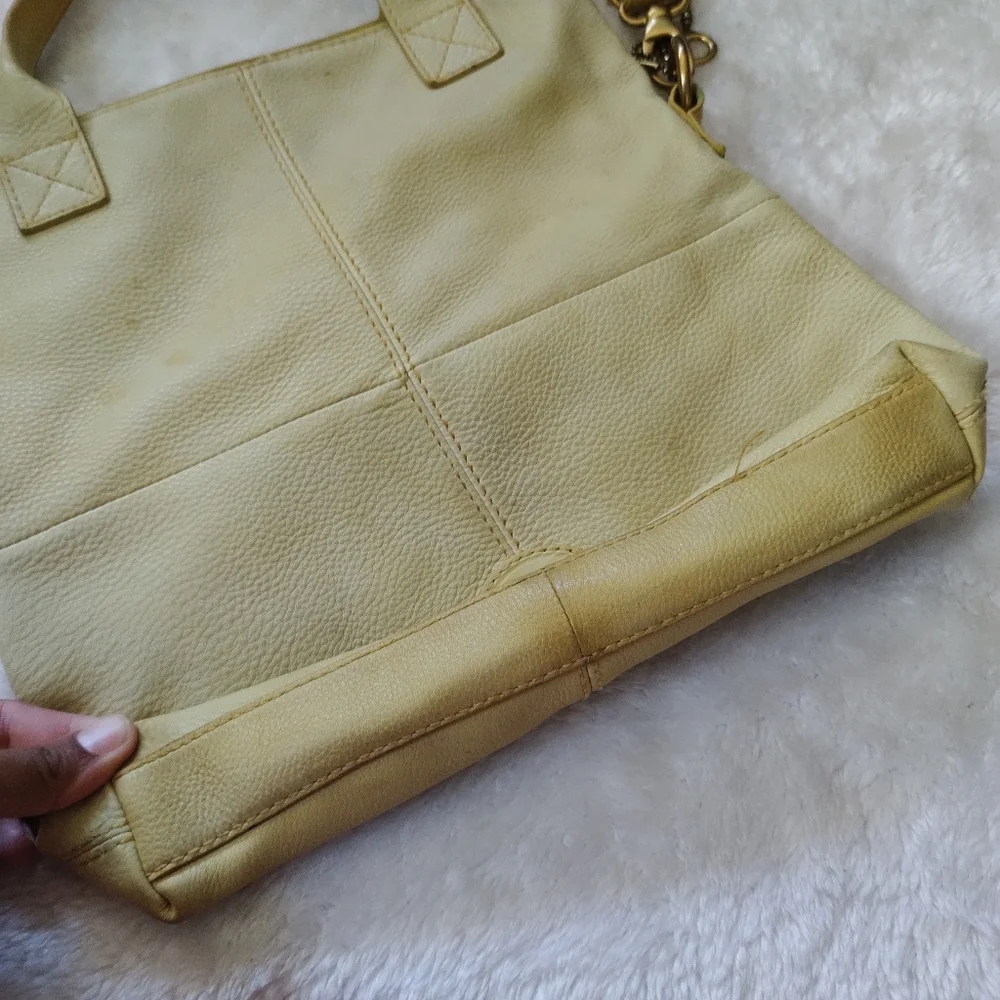 Fossil Genuine Leather Light Green Crossbody Tote Bag with Front Pockets